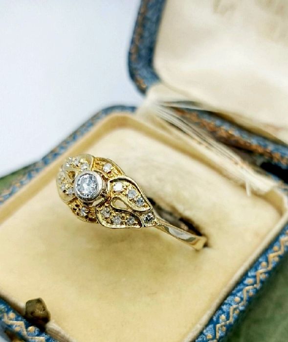 Retro pierścionek złoty 14k z diamentami 0.36ct R20