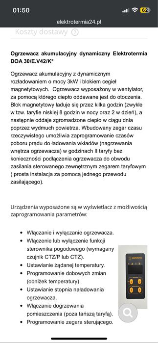 Piec akumulacyjny ogrzewacz elektrotermia 3KW DOA model 30/E