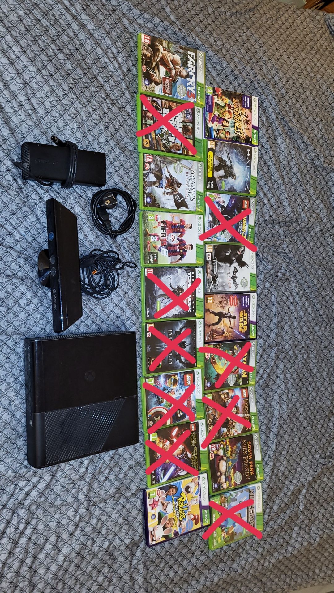 XBOX 360 slim E 500gb + XBOX kinect + gry i oryginalne kable