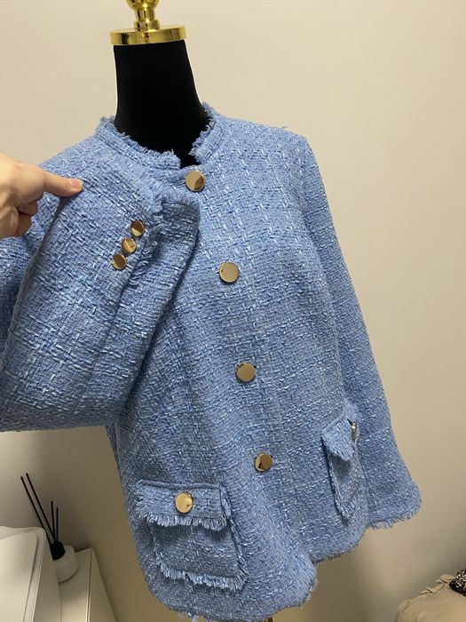 Marynarka elegancka niebieska ze zlotymi guzikami damska