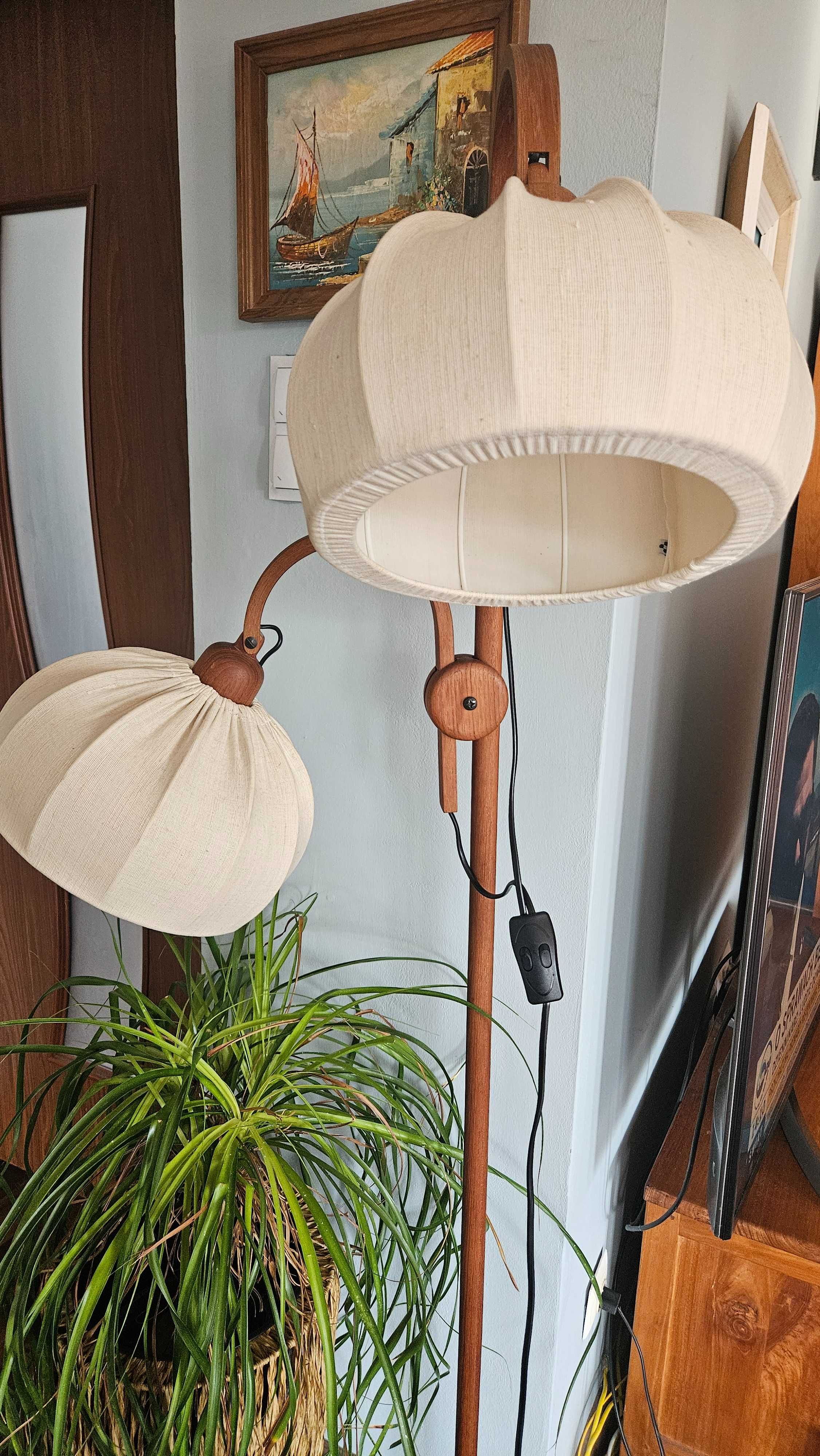 Lampa duńska stojąca z lat 60tych drewniana vintage art deco