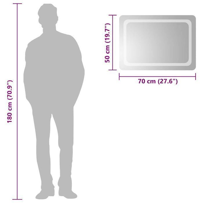 Lustro Łazienkowe LED 70x50 cm z Interfejsem USB, IP65