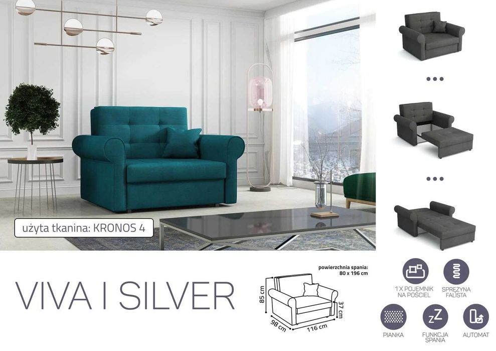 Fotel z funkcją spania  Sofa Viva 1 Silver