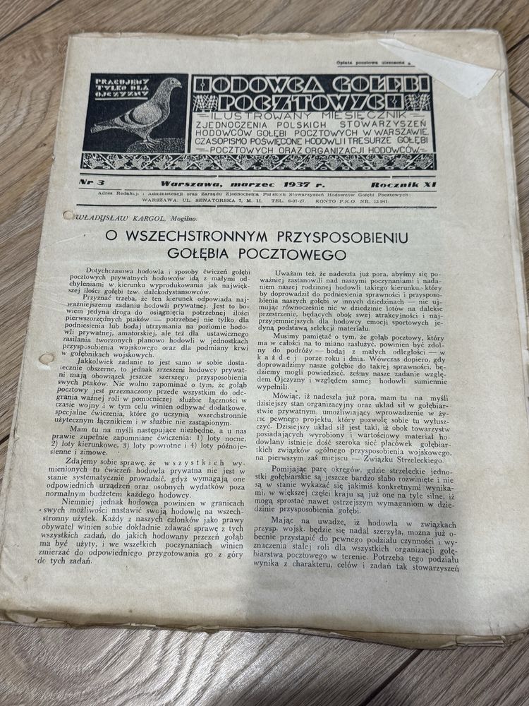 Gołąb Hodowca gołębi pocztowych miesięcznik stara gazeta 1937 r.