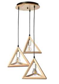 Lampa drewniana wisząca trójkąty sufit E27