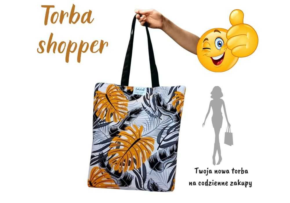 Torba na zakupy Bawełniana "Brązowa Monstera" – EKO Shopperka na Ramię