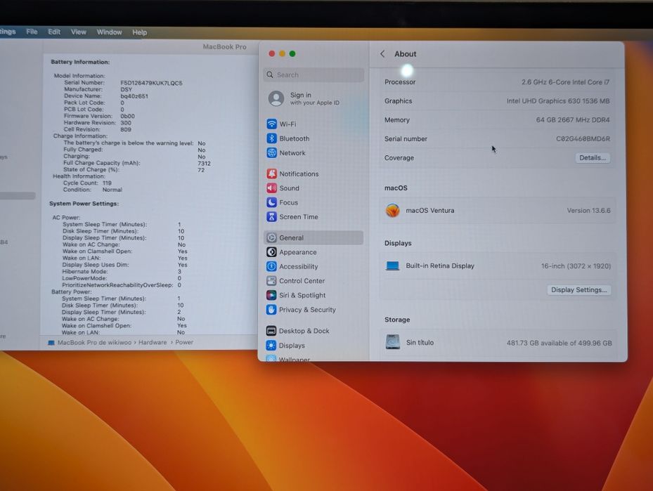 MacBook pro 16 2019 i7 2.6ghz 64/512gb pro 5300m 4gb