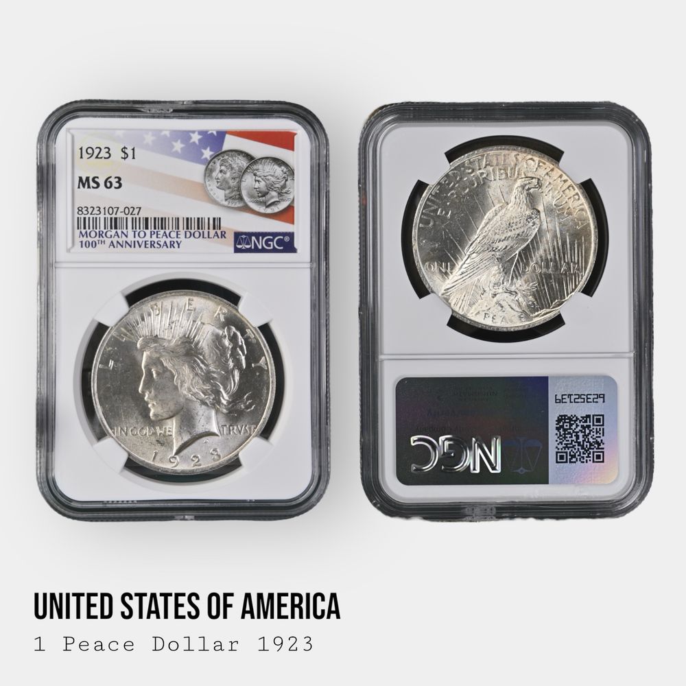 Срібна монета долар Мирний США $1 слаб NGC  UNC BU MS62 MS63 опт
