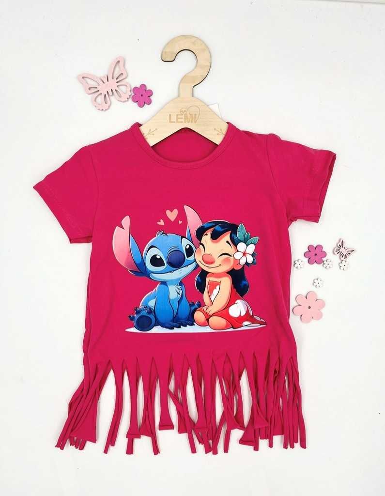 T-shirt dla dziewczynki polski frędzle bawełna Stich