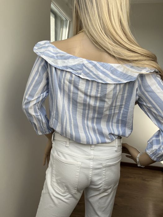 Letnia Bluzka z Odkrytymi Ramionami Błękitna 100% Bawełna Rozmiar S