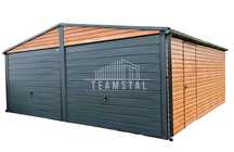 GARAŻ BLASZANY 6m x 6m 2x Brama orzech + antracyt drzwi TS248 6x6