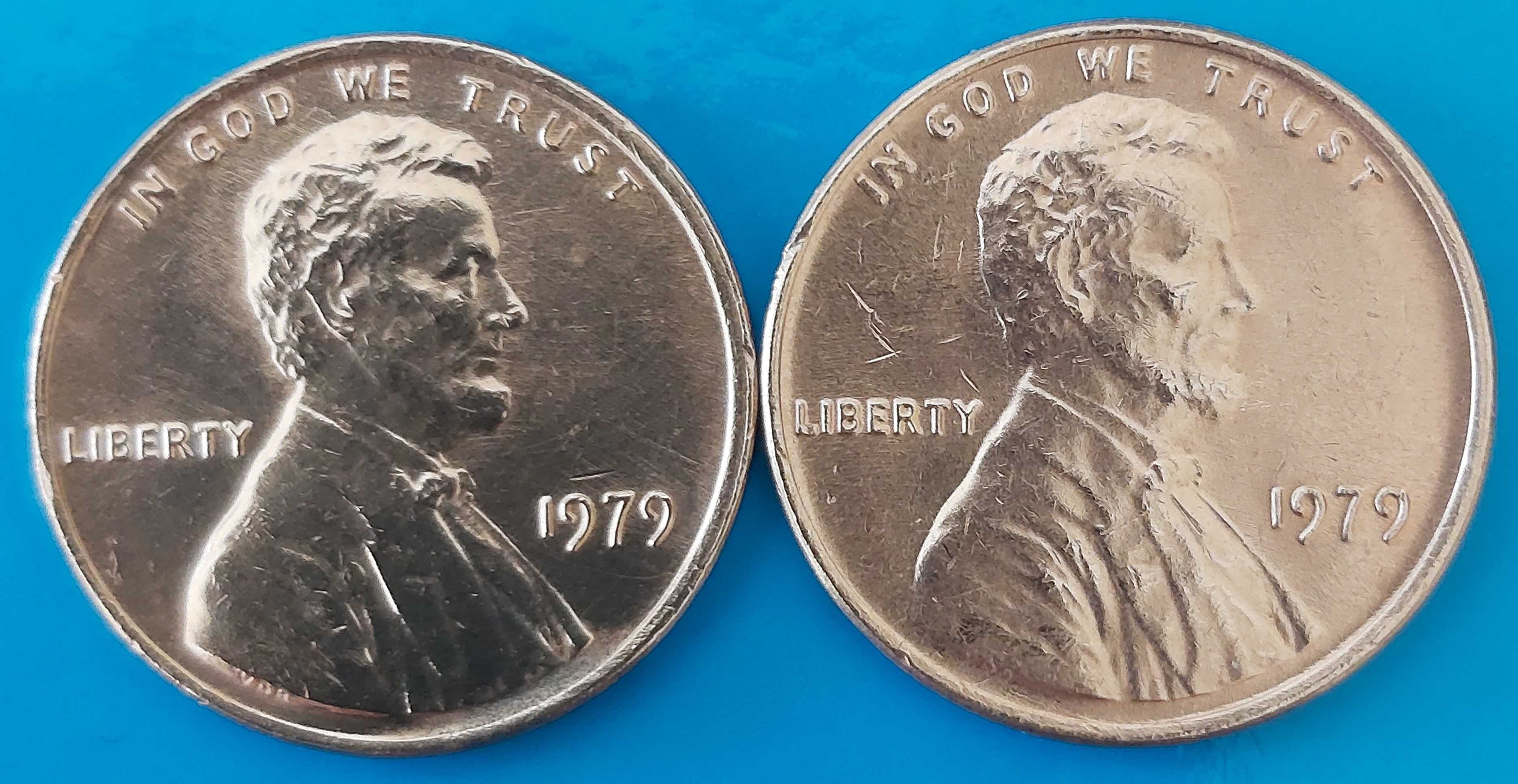 Lote 2 Moedas de One Cent de 1979  dos USA Abraham Lincoln