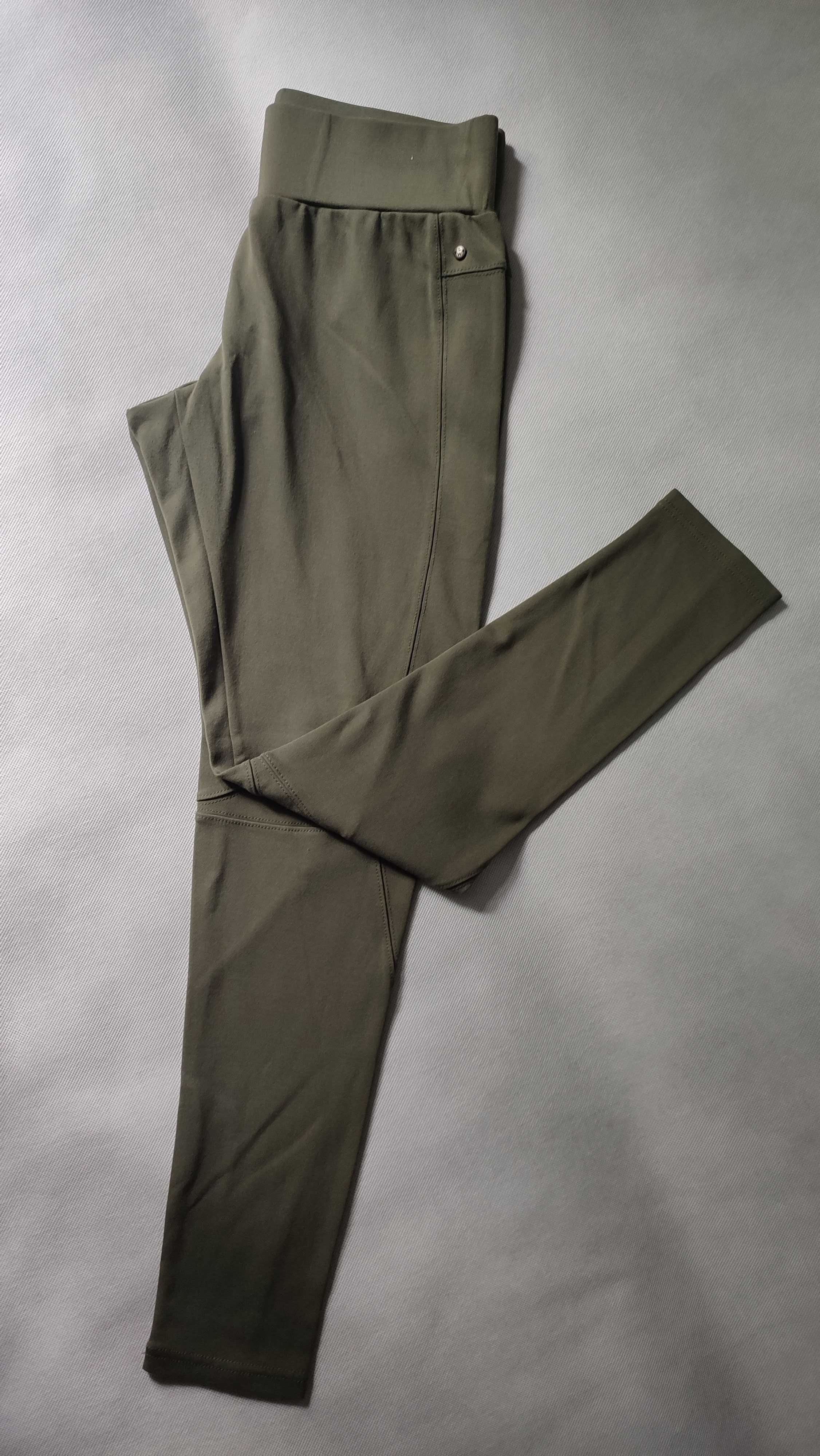 Bawełniane legginsy damskie khaki klasyczne długie nogawki rozmiar L