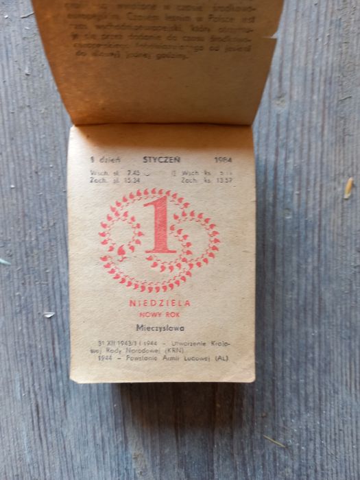 Kalendarz zdzierak 1984 - kompletny