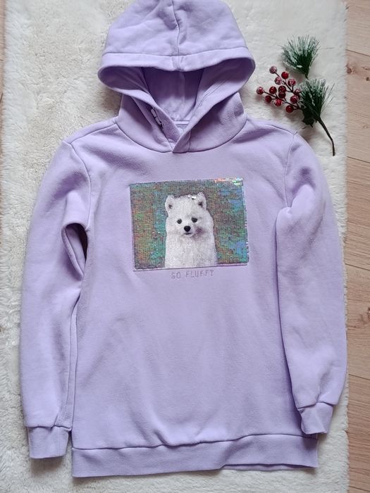Ciepła bluza dziewczęca z kapturem Reserved z aplikacją r.146/15