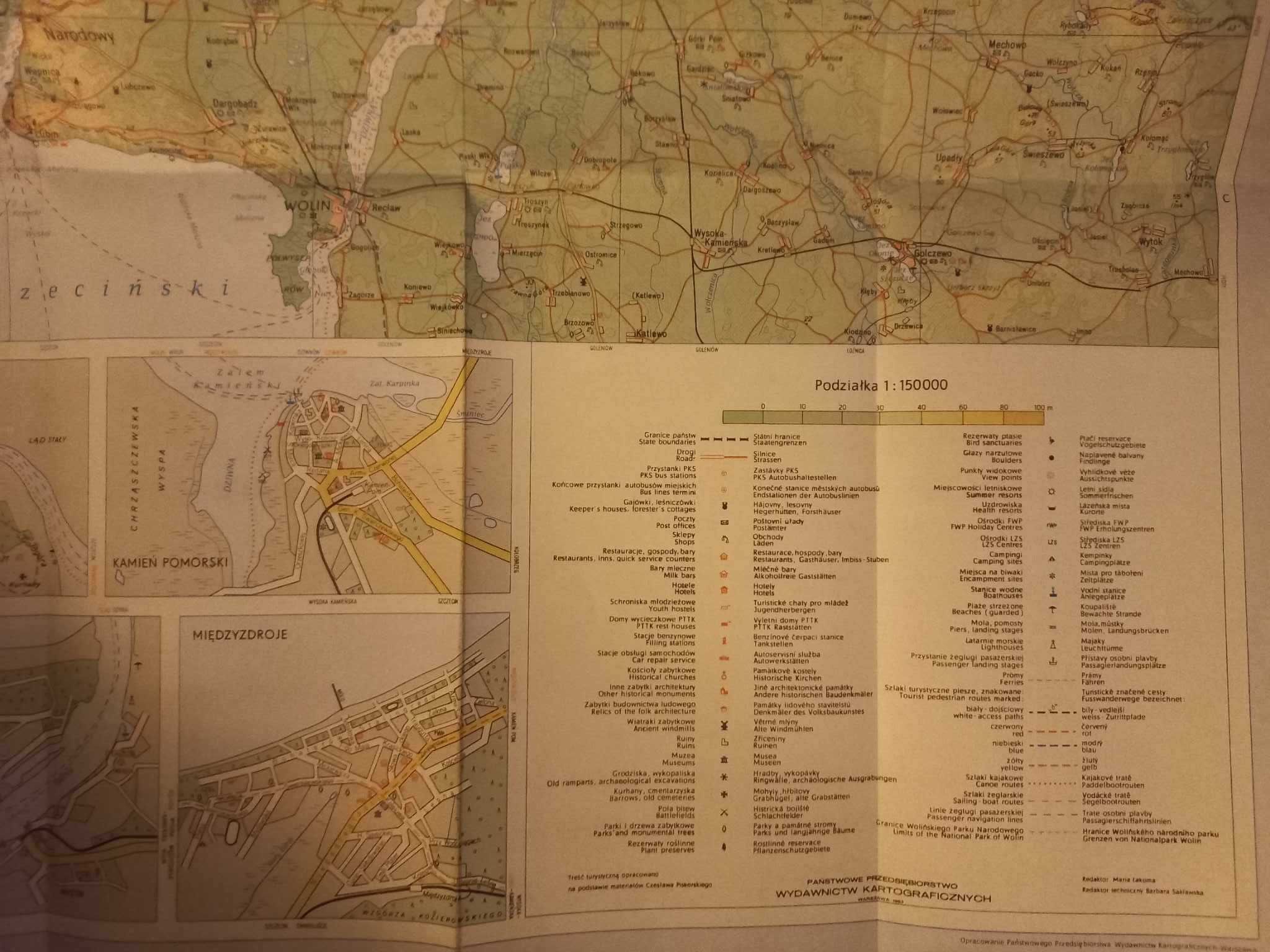 Mapa turystyczna - Kamień Pomorski i Wolin - rok wydania 1965.