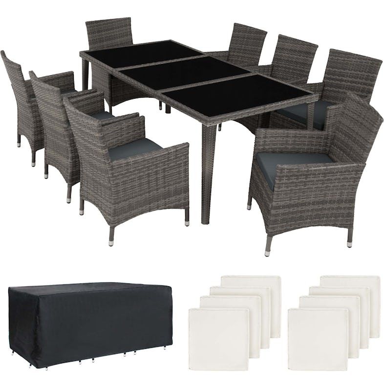 Conjunto de rattan e alumínio para jardim - cinzento