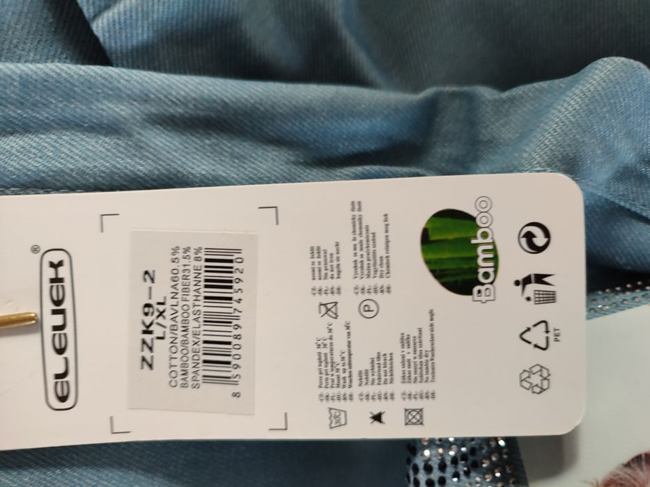 Legginsy damskie firmy Eleuek roz L, jasnoniebieski  z aplikacją i cek