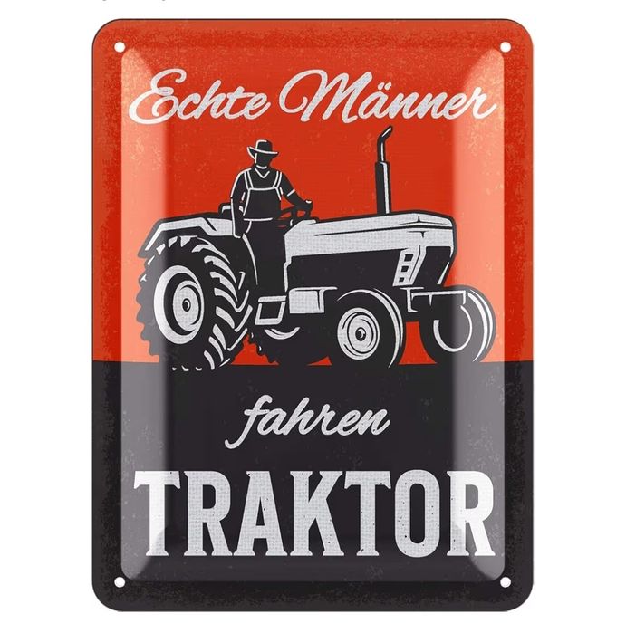 Tabliczka blaszana z traktorem - 15 x 20 cm - niemiecka - nowa