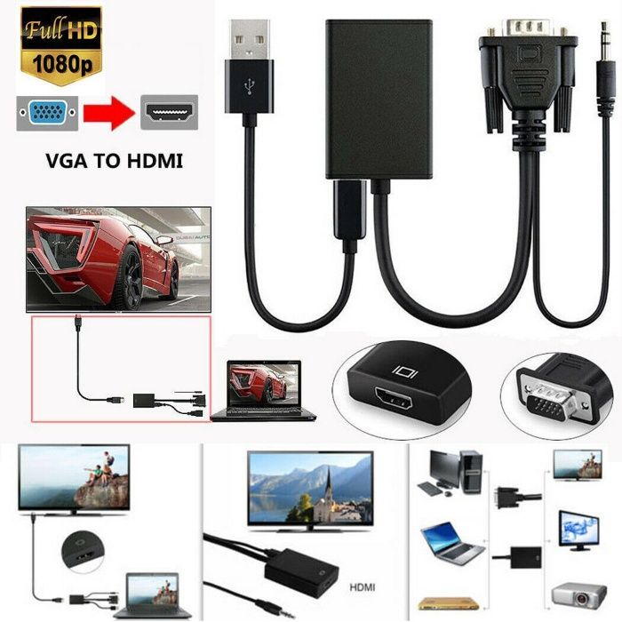 VGA para HDMI 1080p Com Audio