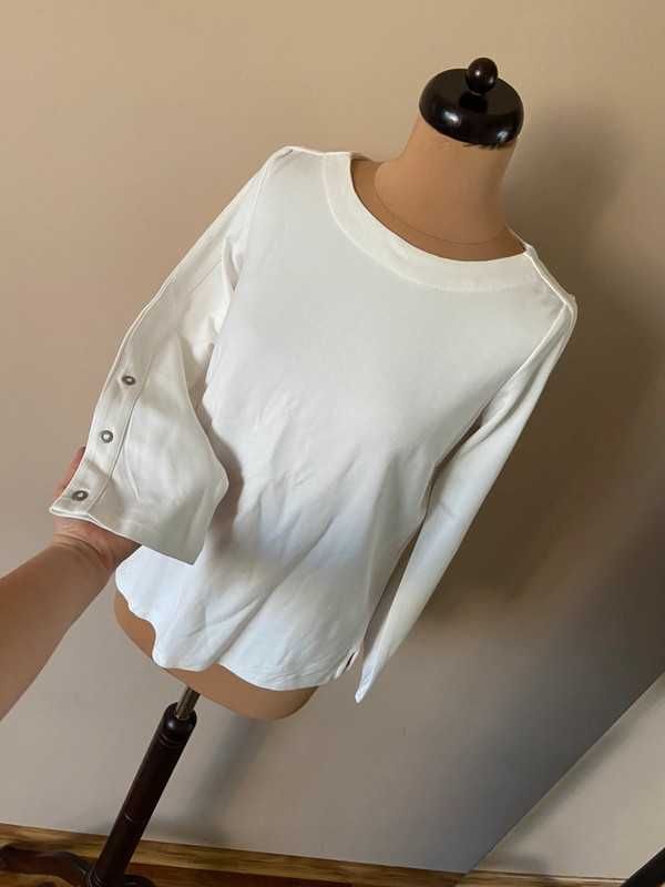 M l 38 40 tatuum bialy sweter bluza basic guizki na rekawach wiosna