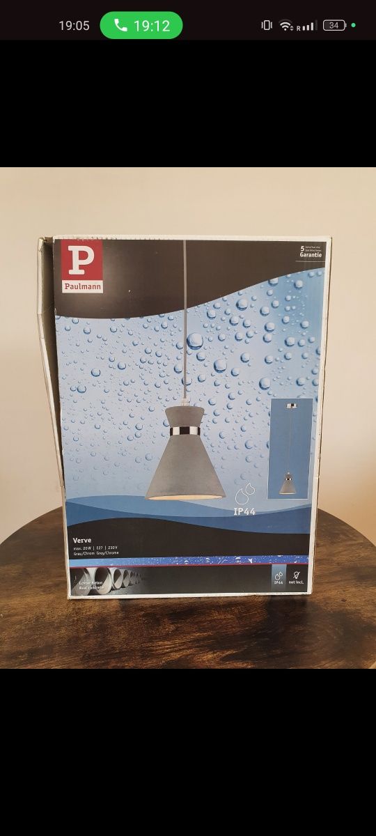 Paulmann 70890 Pendelleuchte Verve IP44 E27 max. 20W Grau/Chrom dimmba
