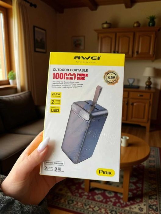 Павербанк потужний 100000 mаh з ліхтарем швидка зарядка