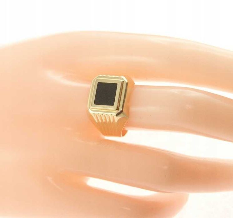Klasyczny ZŁOTY SYGNET ONYKS złoto pr.585 r.21 NA PREZENT