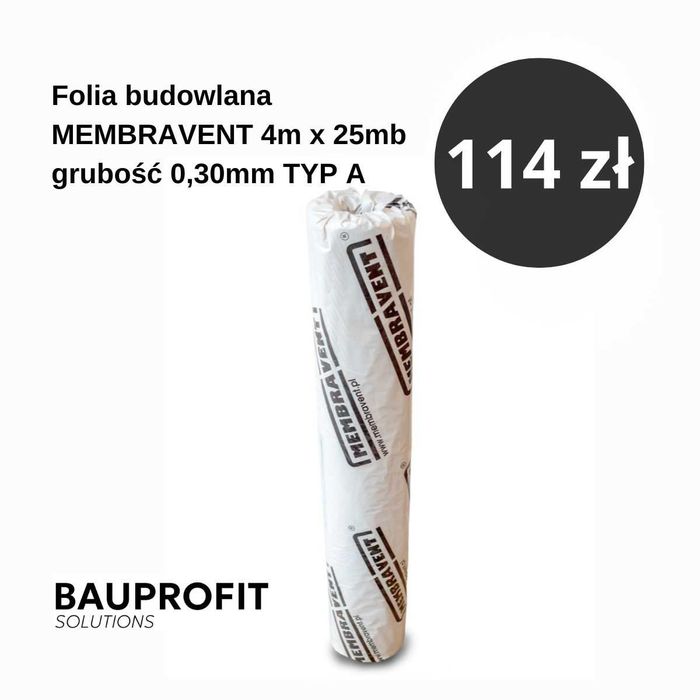 Folia budowlana MEMBRAVENT 5m x 20mb x grubość 0,30mm TYP A