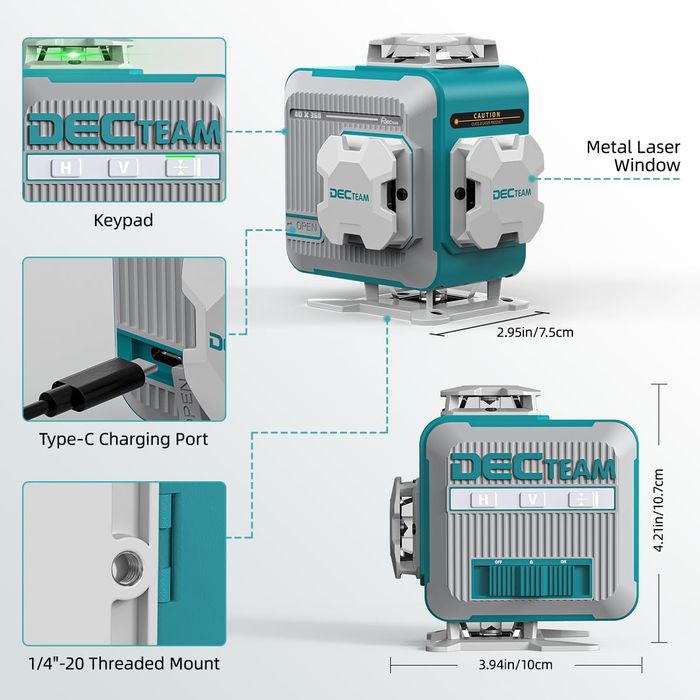 Нові! DecTeam 4D M04CG 360° 16 ліній,Лазерний рівень Huepar