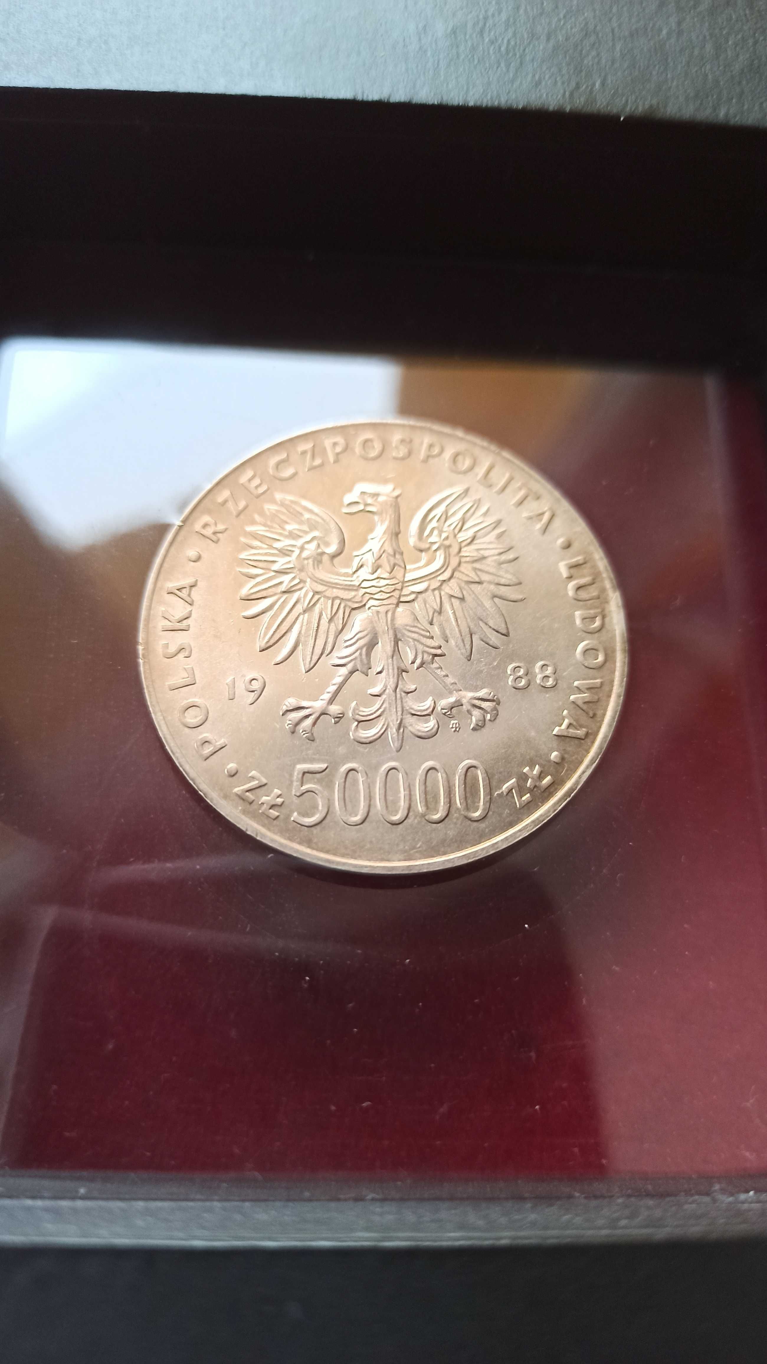 PRL, Moneta 50 000 złotych Józef Piłsudski 1988r Lustro mennicze!