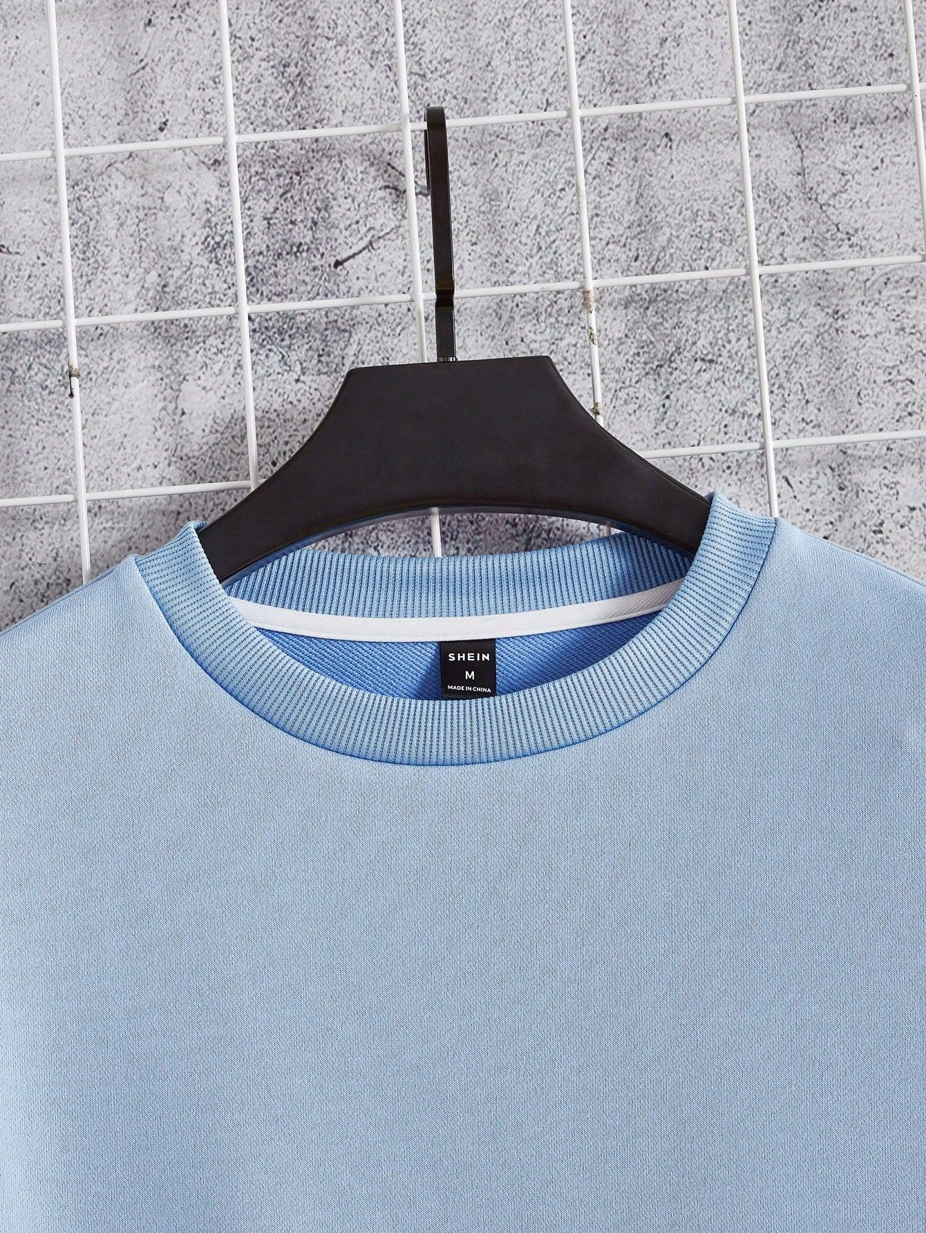 Bluza Męska Basic Luźna Prosta Niebieska Casual Shein L