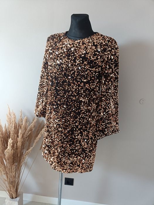 Nowa z metką cekinowa sukienka damska h&m rozmiar XS/s kolor złoty