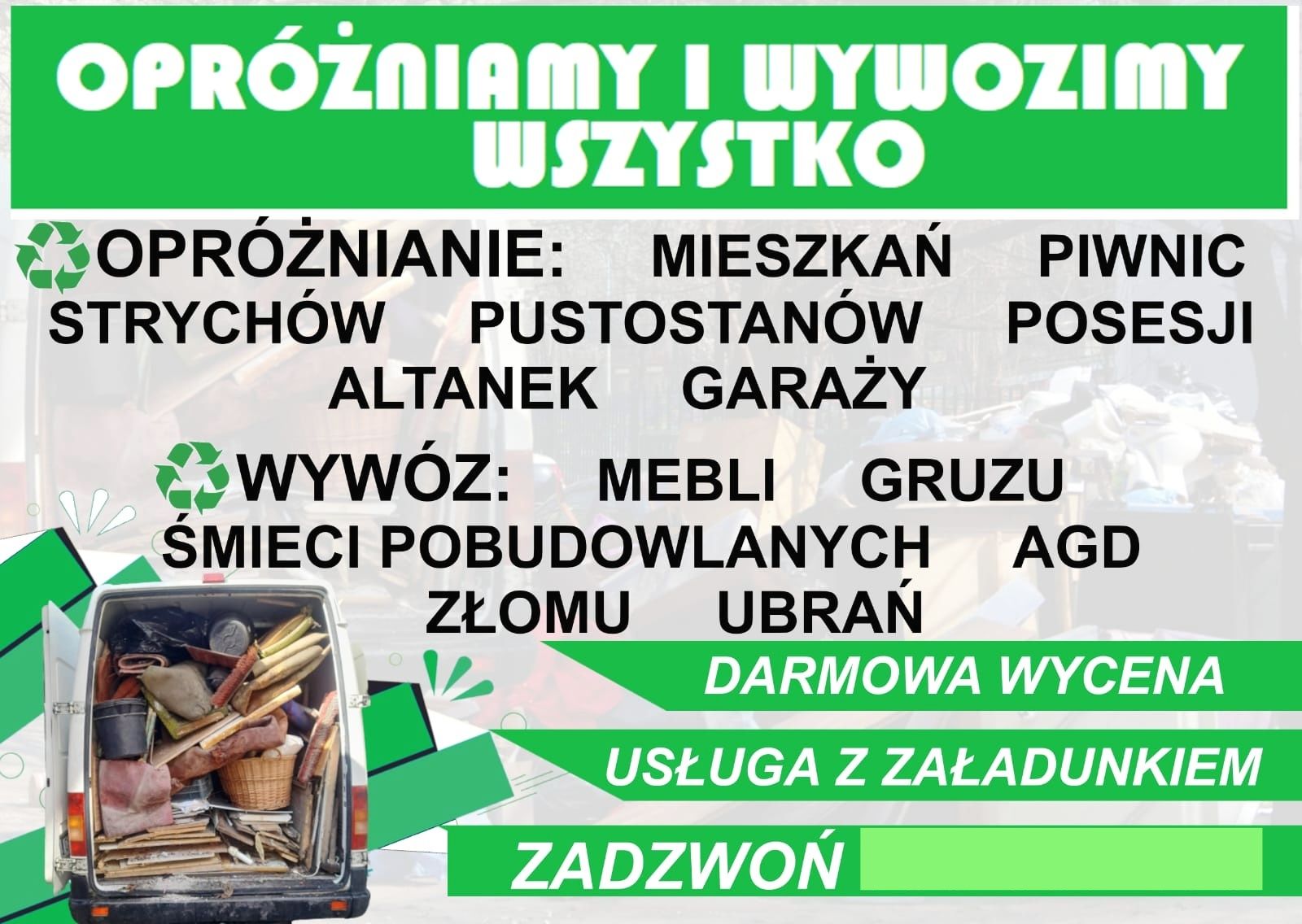 Wywóz, utylizacja, porządki, transport, meble, kontener