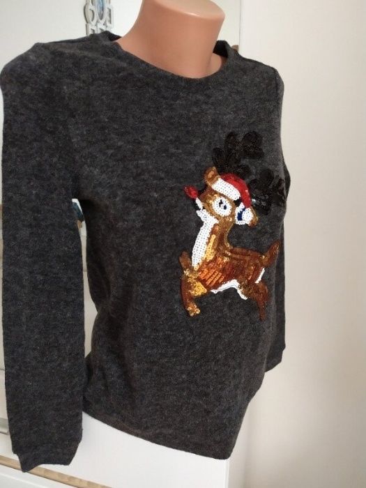 Новогодний свитер свитшот джемпер с оленем паетками XS S Vero moda