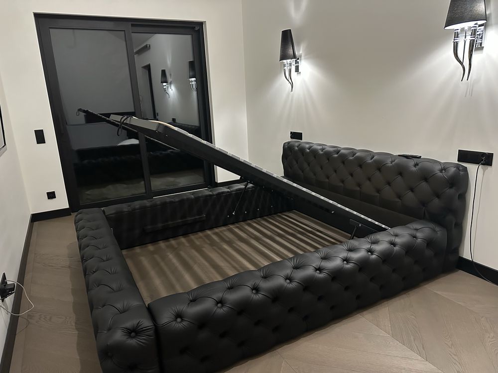 Chesterfield łóżko do sypialni skóra naturalna 160x200