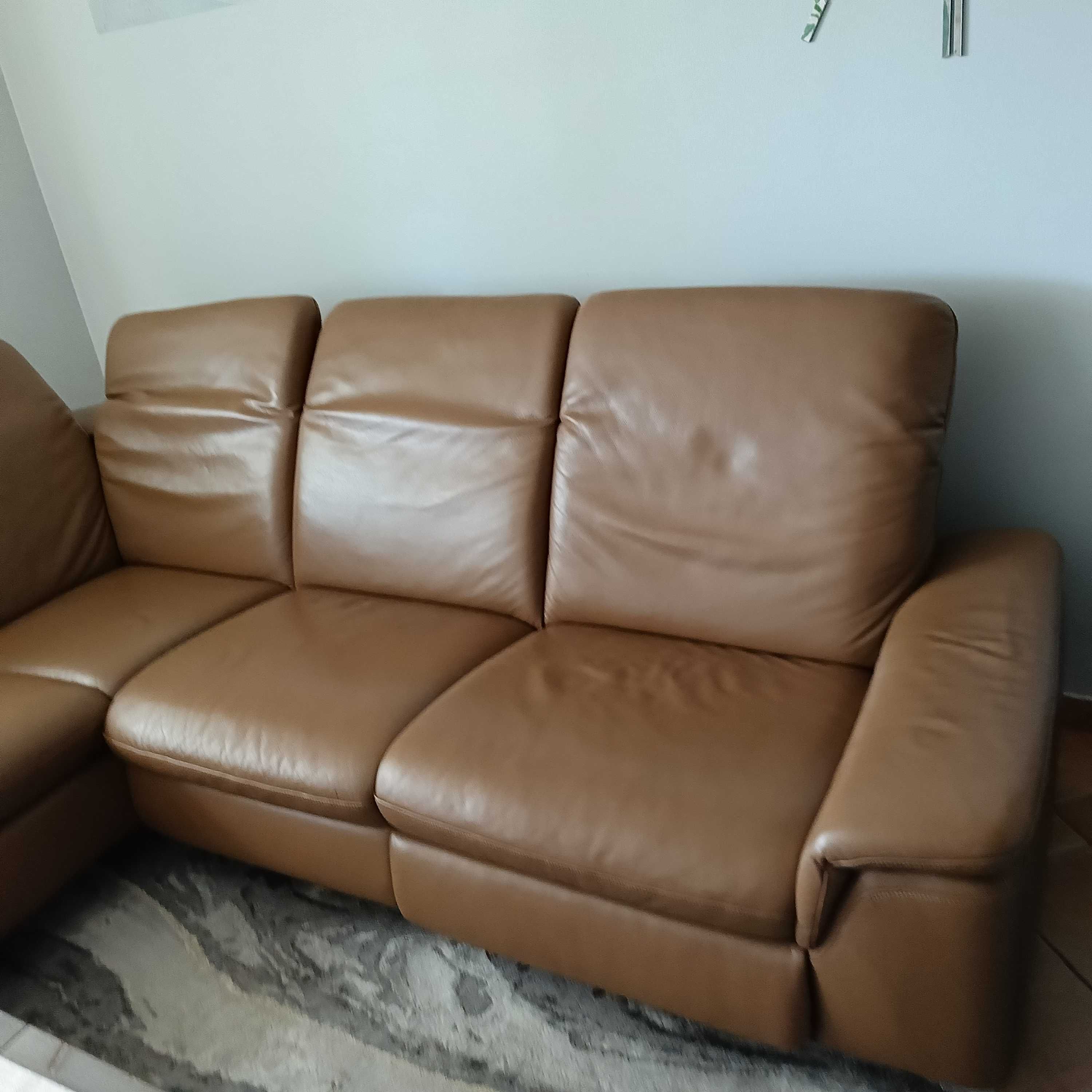 Narożnik ze skóry z funkcją relax, regulowane zagłówki