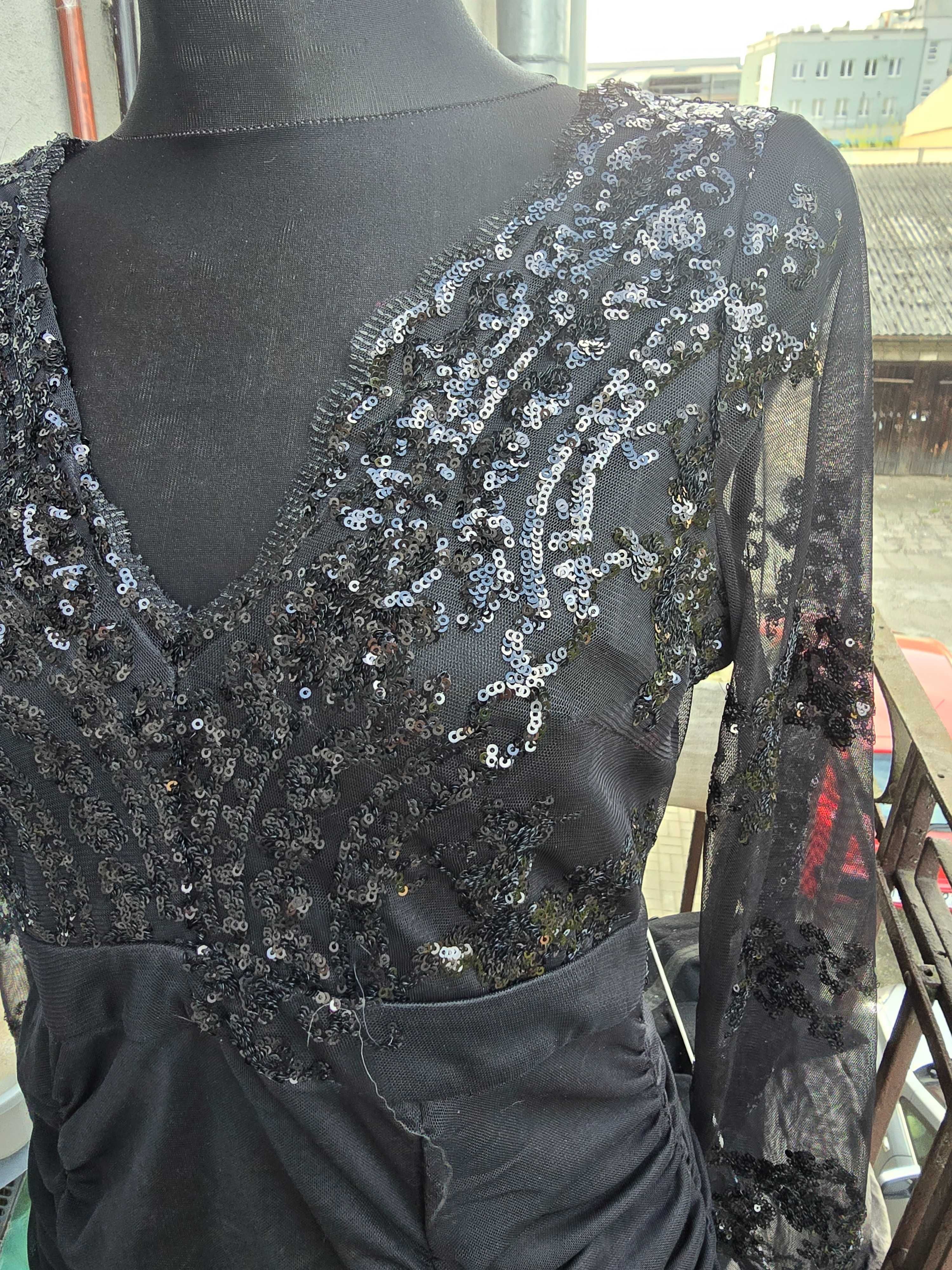 Damska sukienka elegancka z cekinami czarna dopasowana rozmiar M