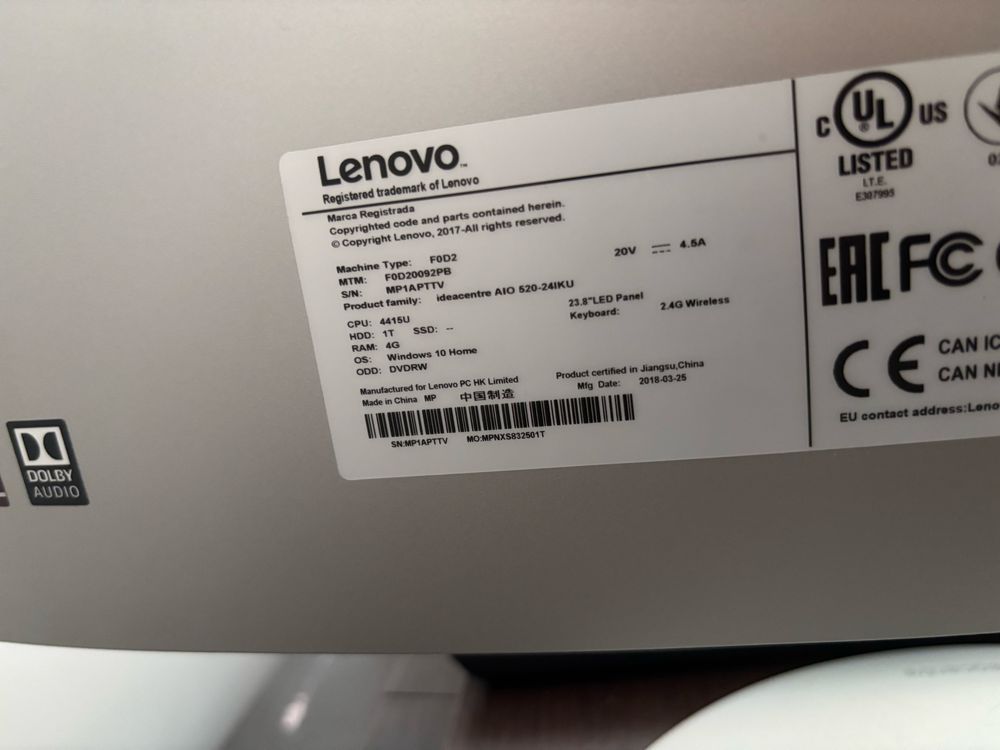 komputer All in One Lenovo IdeaCentre Pentium, 4GB, 1TB