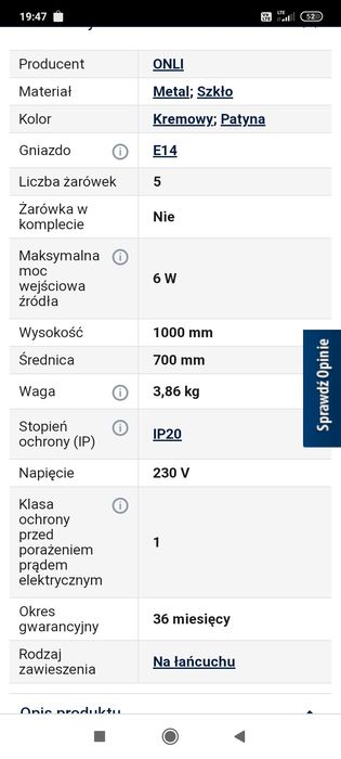 Żyrandol na łańcuchu Lucrezia