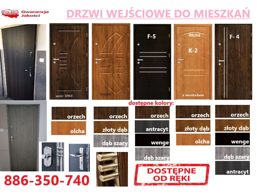 Drzwi wejściowe zewnętrzne z montażem do mieszkania drewniane, stalowe