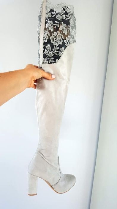 Eleganckie kozaki muszkieterki wiosenne gipiura 41 Polska produkcja