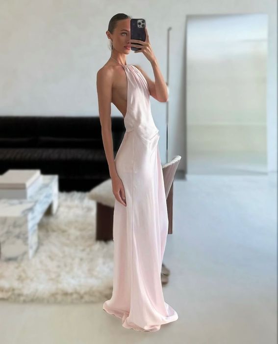 Sukienka wieczorowa maxi długa różowa La Mania 36/S