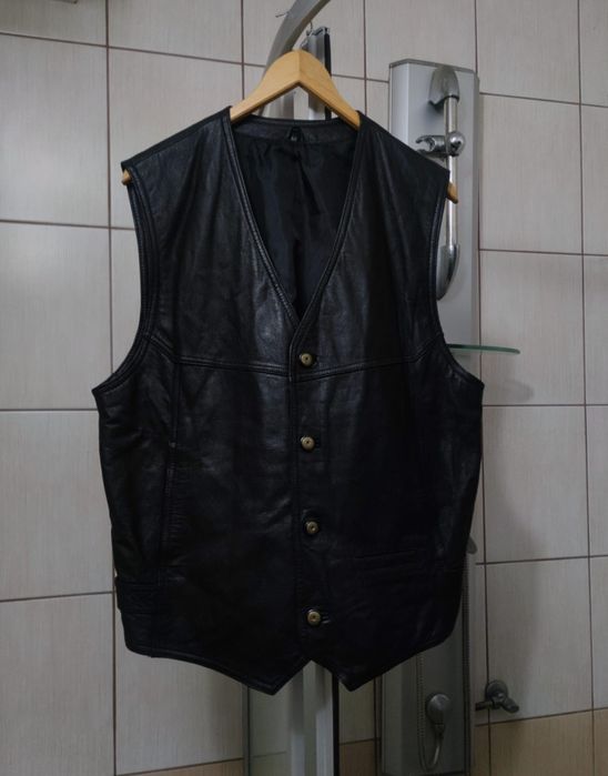 Bezrękawnik czarny L elegancki męski skórzany leather lieder opinający