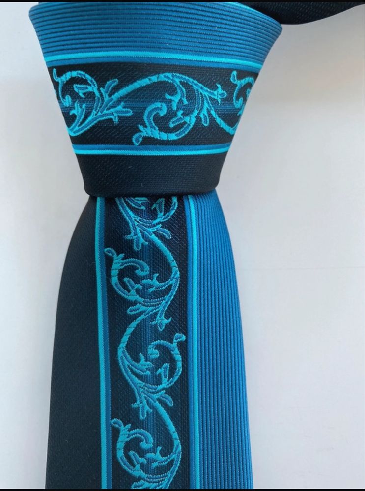 Krawat meski nowy 6,5 cm szerokość kolor turkus/czarny