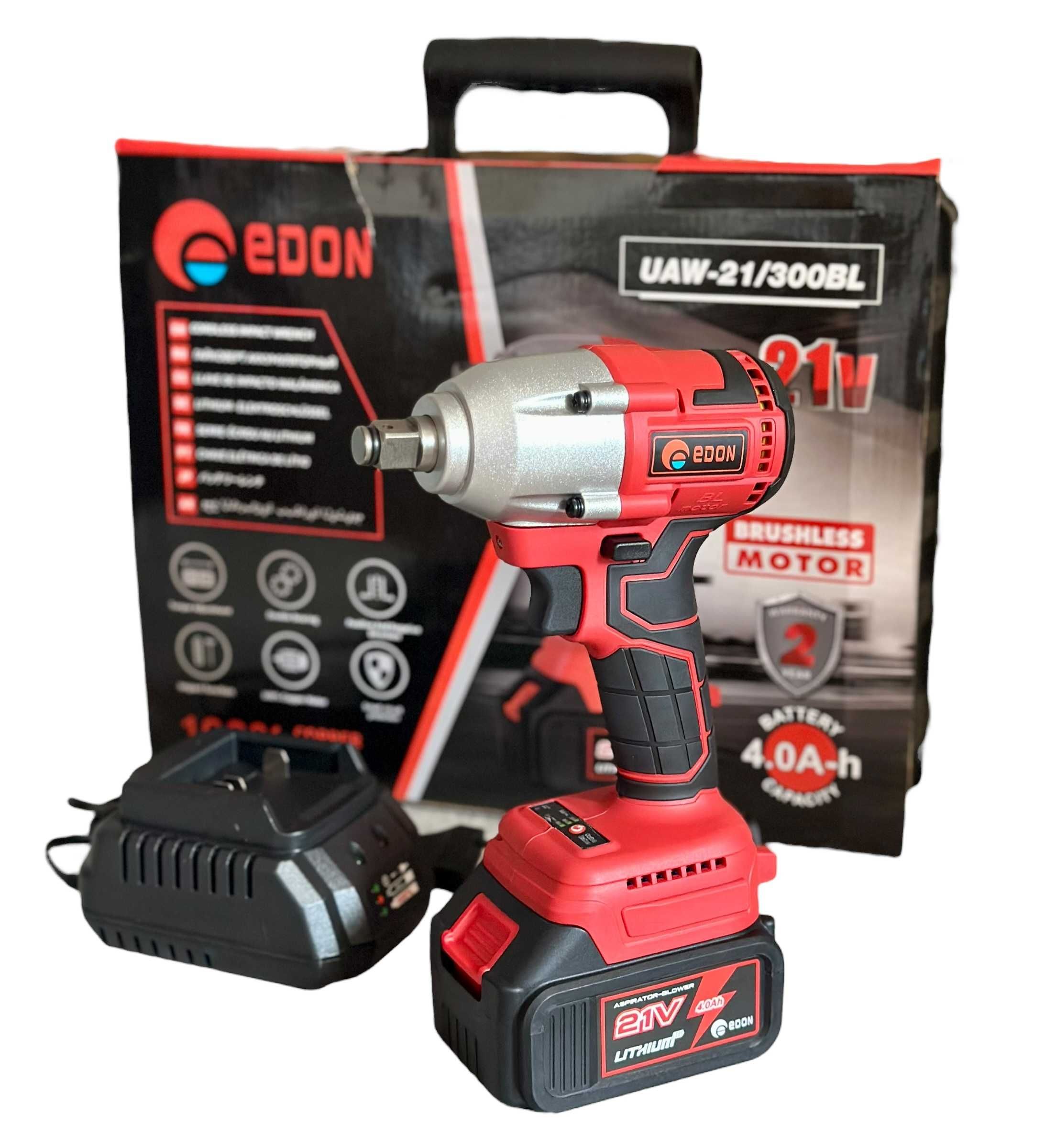 Гайковерт ударний акумуляторний Edon UAW-21/300BL 21В 300Нм З/У Кейс