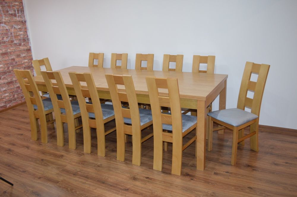 Duży zestaw krzesła i stół dla 12 osób, kolor dąb, do Świąt! Stół 250