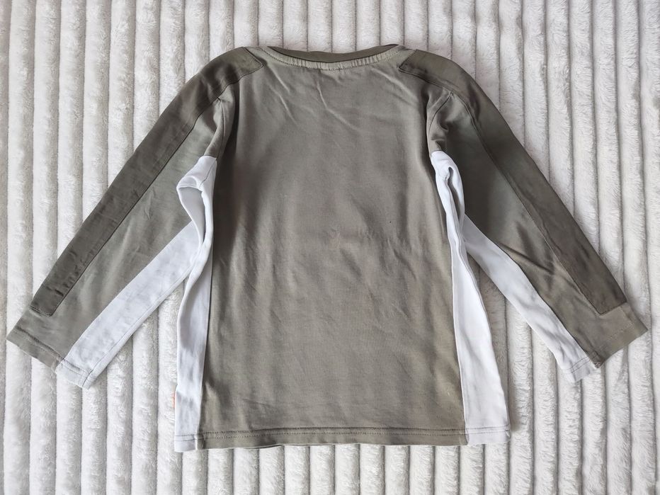 104 H&M Bluzka Bluza khaki biała długi rękaw Bluzeczka chłopięca Koszu