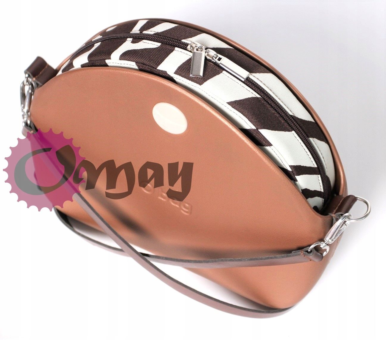 Brązowy organizer do OBAG MOON LIGHT zebra beż 2 kieszenie wkład OMAY