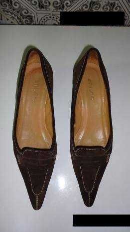 Sapatos de senhora em pele/camurça castanho Unisa